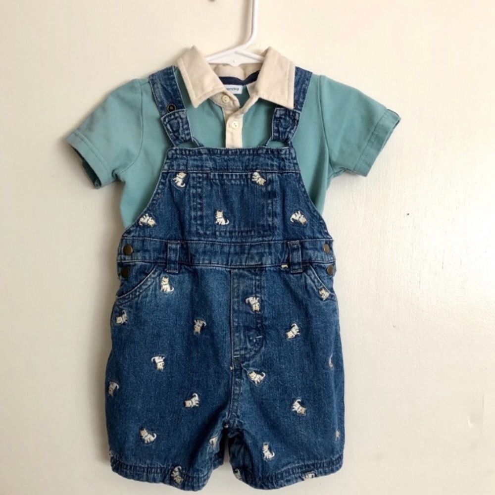 Greendog Baby Denim Shortalls and Matching Polo Shirt Set size 12 months